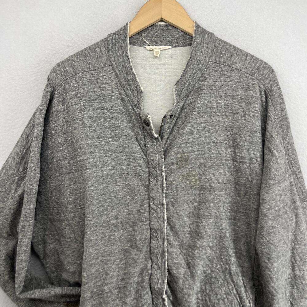 EILEEN FISHER Jacket XL Cotton Jersey Shirt Raw Hems Full Zip Snap Button Gray - Picture 4 of 12